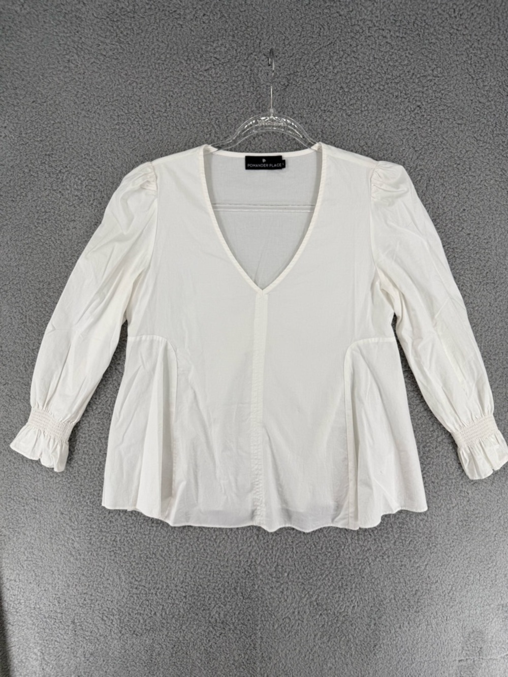 Pomander place White V-Neck Peasant Blouse